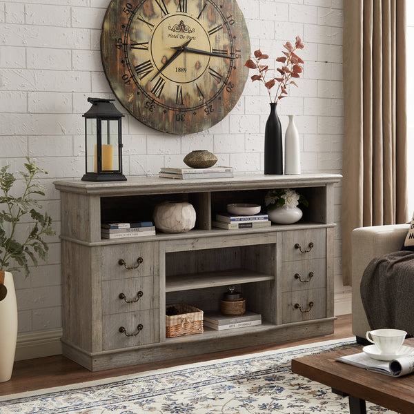 Traditional TV Media Stand Farmhouse Rustic Entertainment Console for TV Up to 65" with Open and Closed Storage Space