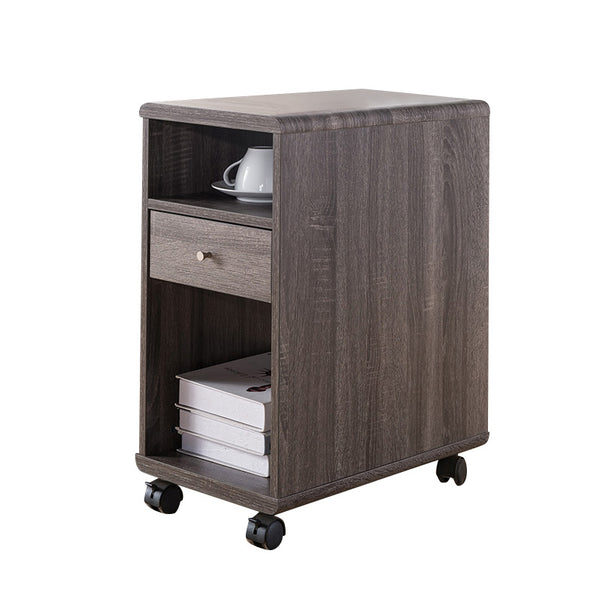 Mobile Chairside Table, Livingroom, Work Office Cabinet with Drawer& Shelves- Distressed Grey