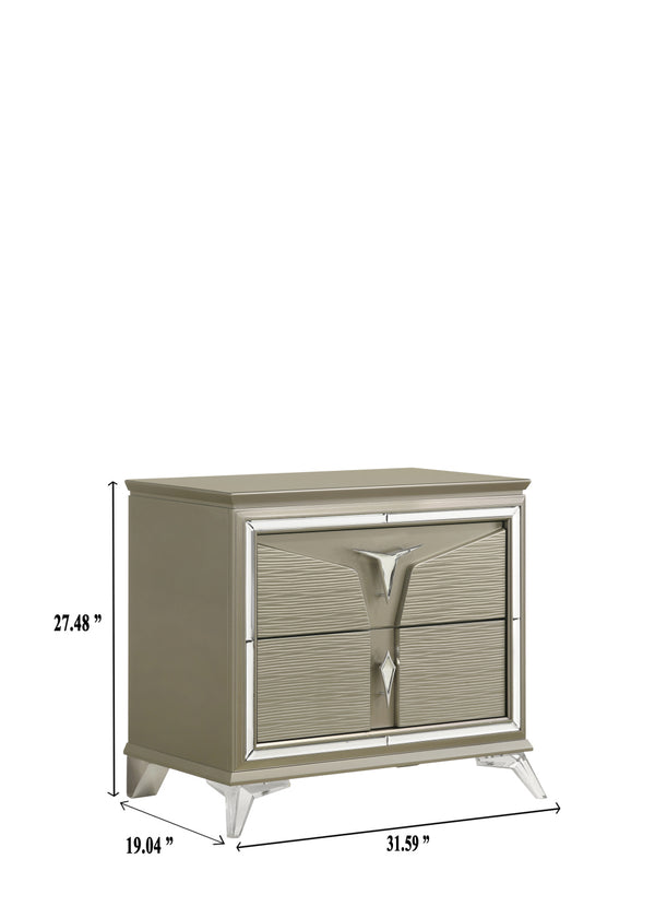 Modern Style 2-Drawer Nightstand Made with Wood & Mirrored Accents