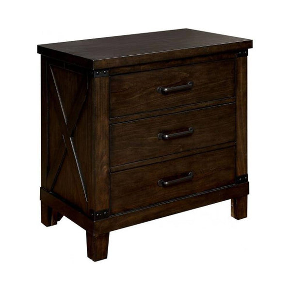 Dark Walnut Finish 1pc Nightstand Bedroom Furniture Solid wood 3-Drawers bedside Table Black Bar Pulls