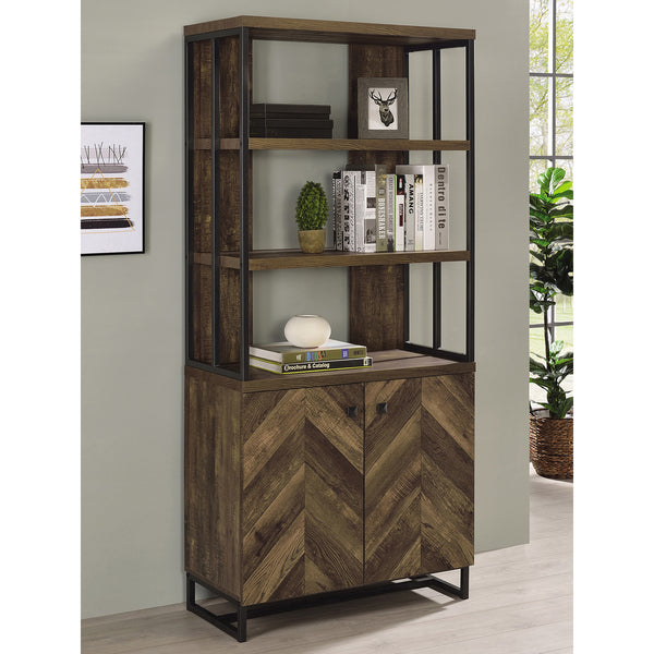 2-Door Bookcase in Rustic Oak Herringbone and Gunmetal