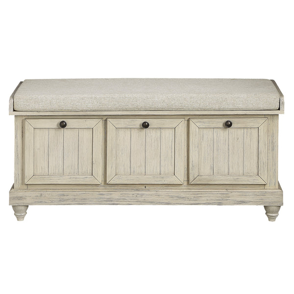 1pc Durable Storage Bench White Finish Foam Cushioned Seat Beige Upholstery Flip-Top Seat Solid Wood Home Furniture