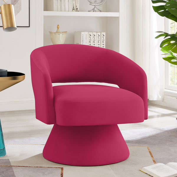 Modern Swivel Barrel Chair, Upholstered Velvet Round Accent Chairs,360 Degree Comfy Swivel Chair with Open Backrest