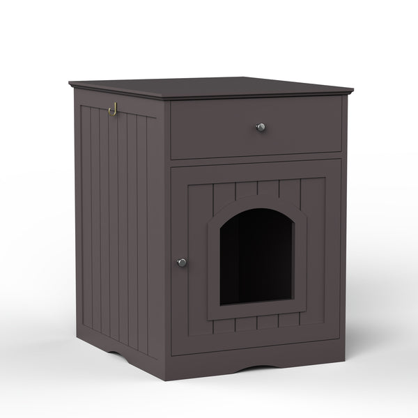 Wooden Pet House Cat Litter Box Enclosure with Drawer, Side Table