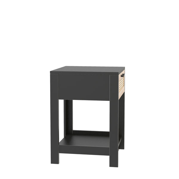 15.75quot; Rattan End  black  table with  drawer, Modern nightstand, side table for living room, bedroom,natural