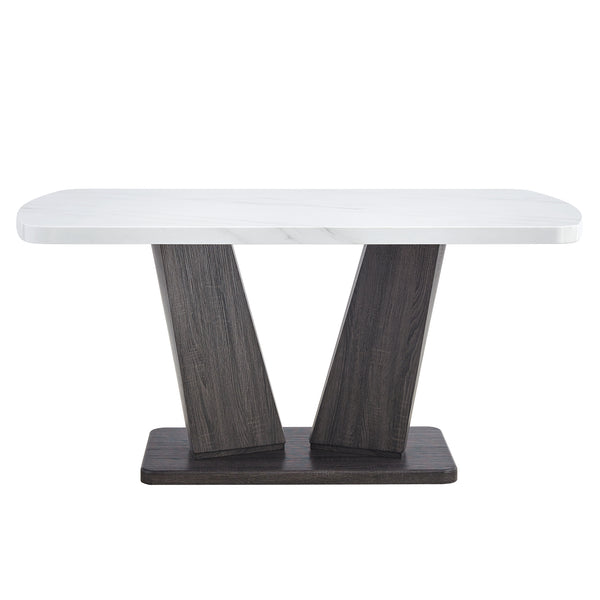 Rectangular 63quot; Marble Dining Table, Dining Room Table with Faux Marble Top and V-Shape MDF Base, white