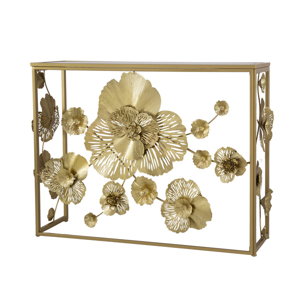 39.5" x 12" x 30.5"; Gold Console Table with Mirrored Glass Top, Modern Entryway Table for Living Room Foyer Entryway