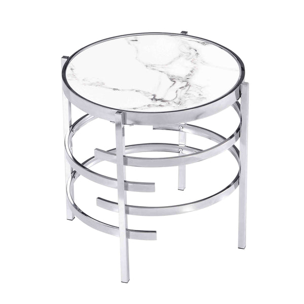 Modern Round End Table with Sintered Stone Top, End Table for Living Room