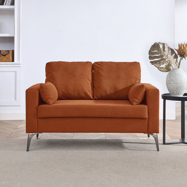 Loveseat Living Room Sofa,with Square Arms and Tight Back, with Two Small Pillows,Corduroy Orange,Navy