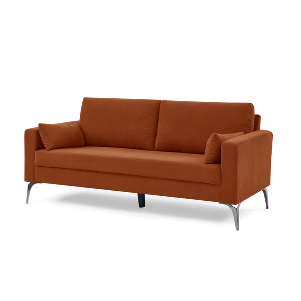 3-Seater Sofa with Square Arms and Tight Back, with Two Small Pillows,Corduroy Orange,Beige,Navy